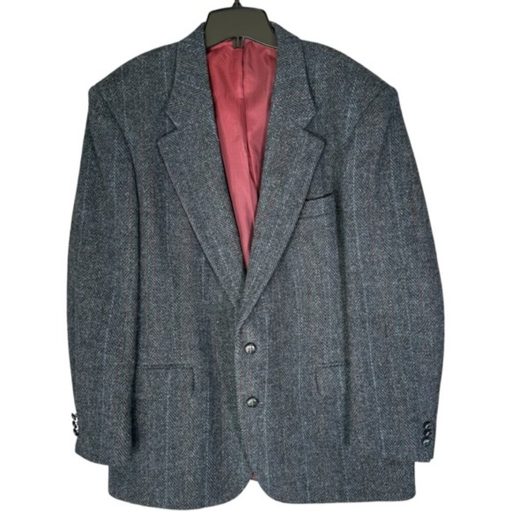 Vintage Harris Tweed Blazer Sport Coat Grey Blue Classic Old Money 44R
